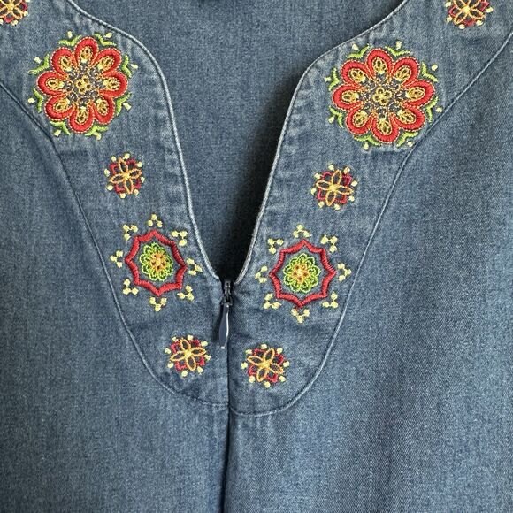 Go Softly Women’s Dress 2X Floral Cottage Denim Blue Patio House Zip Up - Picture 4 of 9